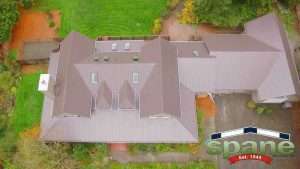 Spane Buildings metal reroof in Woodinville WA aerial view front